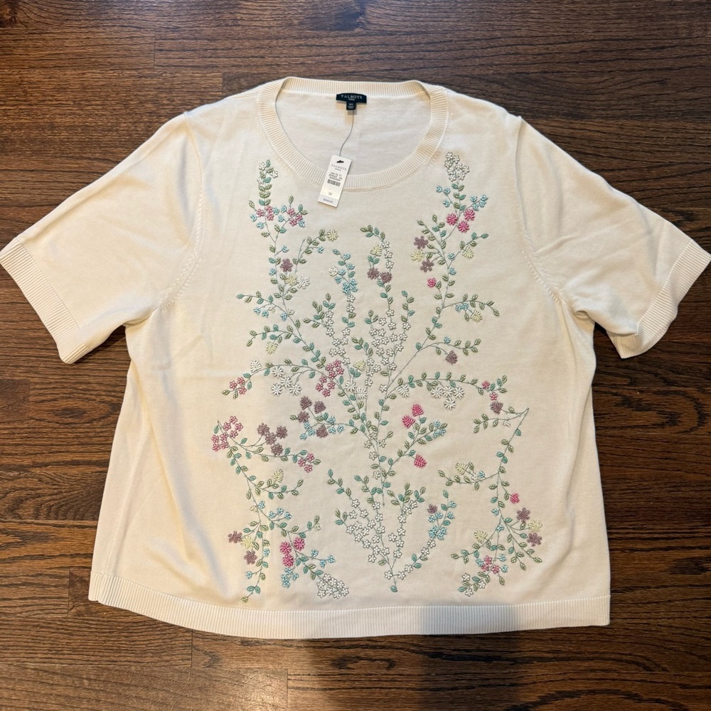Talbots Cream Floral Spring Top